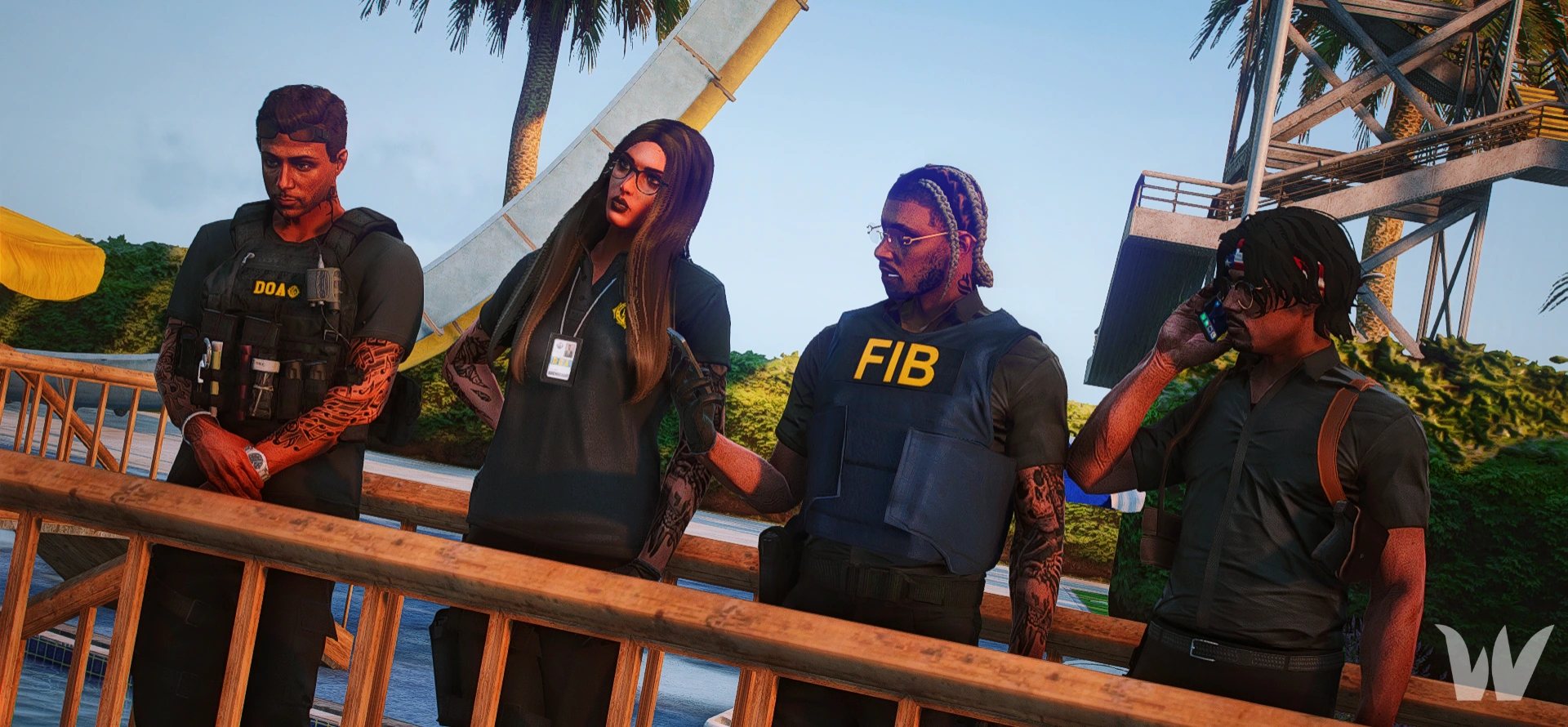 Agents du FIB et de la DOA en intervention sur un ponton